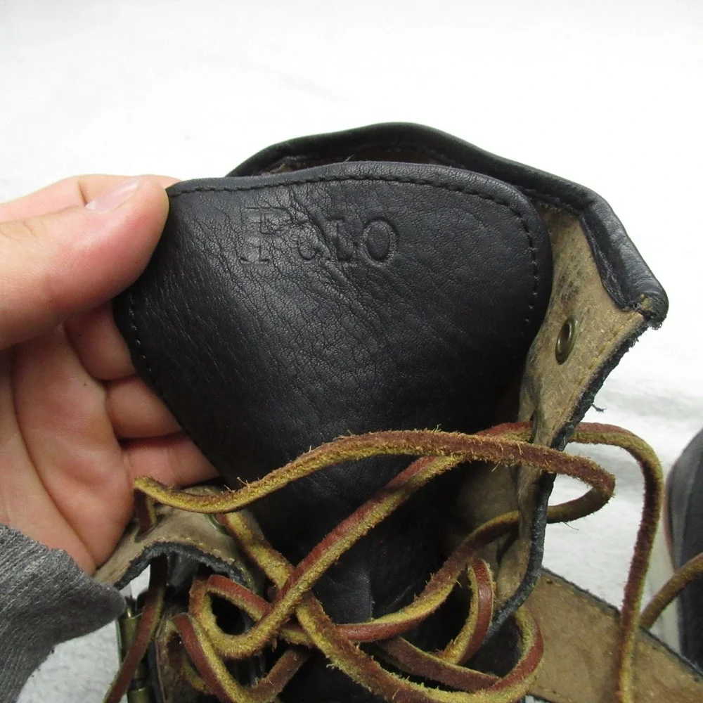 Polo Ralph Lauren Mens 12D Boots‎ Black Leather Quilted Moc Toe Saddle Worth III